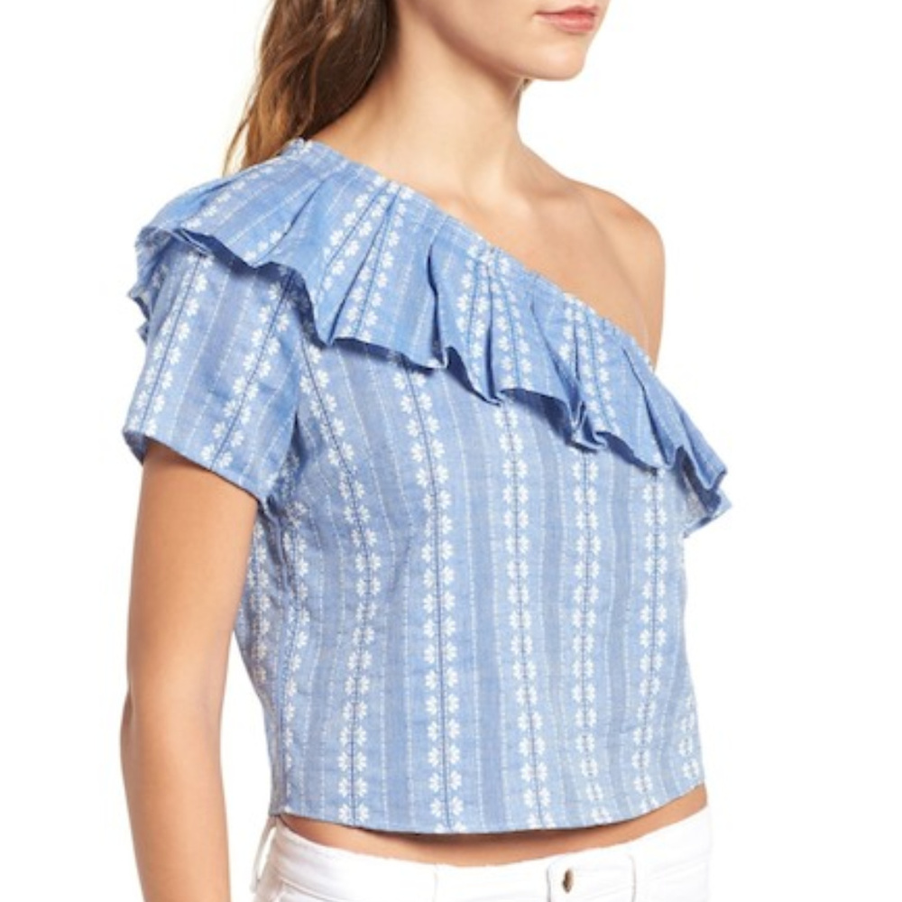 Splendid Cotton One-Shoulder Ruffle Crop Top - Picture 4 of 8